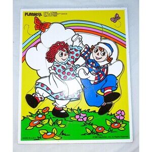VTG PLAYSKOOL Do Raggedy Dance Ann Andy 9 Pc Masonite Wooden Toy Puzzle 1987